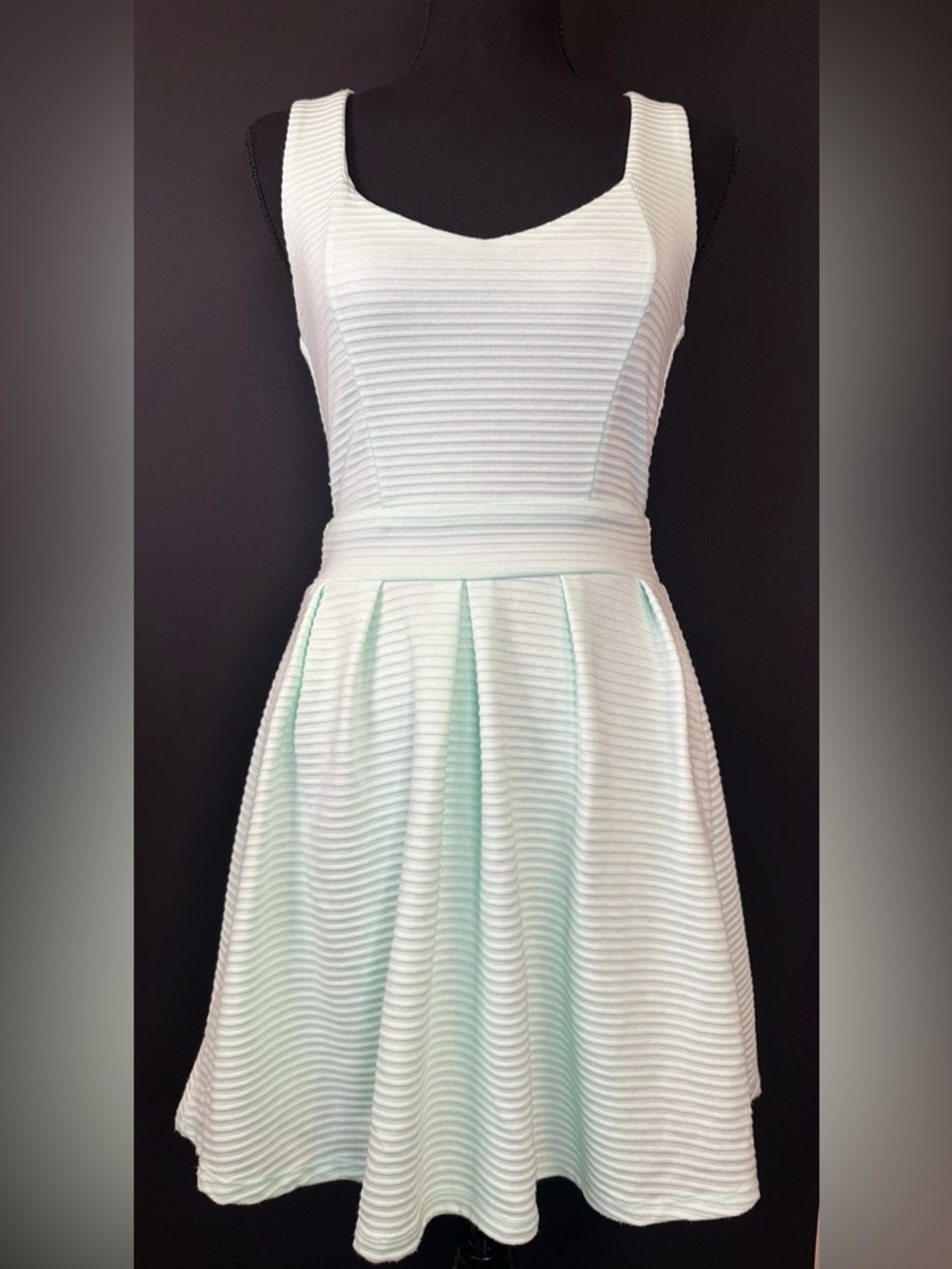 #131- La Hearts Mint Green Ribbed Fit-and-Flare Dress With Heart Back‎ Cutout